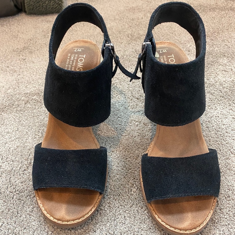 Toms Majorca Cutout Heel Black Suede